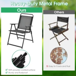 Tangkula Set Of 6 Heavy-Duty Metal Folding Chairs Frame Armrests Portable Patio Black