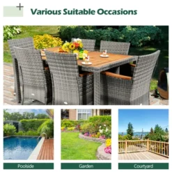 Tangkula 7PCS Patio Rattan Furniture Set Outdoor Conversation Set W/Cushions Acacia Wood Table -Tangkula GUEST 38f57306 1359 406c bd31 f345ffcf815b