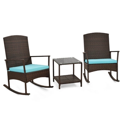 Tangkula 3 Pieces Rocking Wicker Bistro Set Outdoor Front Porch Rocker Chairs Conversation Set 9 Tangkula 3 Pieces Rocking Wicker Bistro Set Outdoor Front Porch Rocker Chairs Conversation Set - Image 9