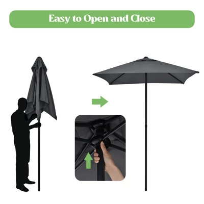 Tangkula 6-Piece Patio Dinning Sets Garden Table Set Outdoor Folding Chairs & Glass Table Set W/ Umbrella Grey 4 Tangkula 6-Piece Patio Dinning Sets Garden Table Set Outdoor Folding Chairs & Glass Table Set W/ Umbrella Grey - Image 4