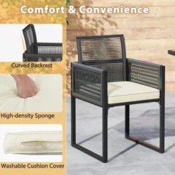 Tangkula 3 Pieces Patio Dining Set Outdoor Space-Saving PE Wicker Bistro Set With Cushions Patio Tempered Glass Top Table And Chairs Set -Tangkula GUEST 392f7819 0d5f 4420 8c28 eca23501a794