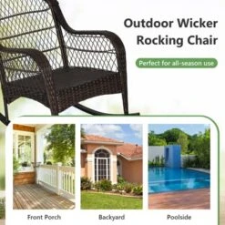 Tangkula 2PCS Patio Wicker Rocking Chair W/ White Seat Cushions & Lumbar Pillow Porch -Tangkula GUEST 3969b640 31dd 44a7 a6d2 61688dbb7f0f