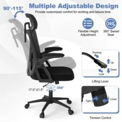 Tangkula Ergonomic Mesh Office Chair W/ Lumbar Support 2D Headrest Flip-up Padded Arms -Tangkula GUEST 396ad621 293f 4502 a0ea f0cceb586201