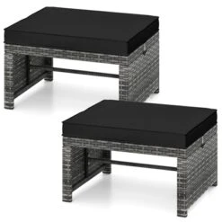 Tangkula 2 Pieces Patio PE Rattan Ottomans With Soft Zippered Cushions For Deck Frame -Tangkula GUEST 39d4e79a 77ac 4ebe 98d0 4091165ccedd