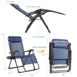Tangkula Oversized Zero Gravity Lounge Chair Folding Recliner W/ Cup Holder & Pillow, Navy Blue -Tangkula GUEST 39e9bd08 0427 4e0a b7e2 94ad74014552
