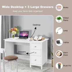 Tangkula Computer Desk Writing Table W/3 Drawers Workstation For Home Office White/Black -Tangkula GUEST 3a392c00 84a1 46c1 a060 29652e695544