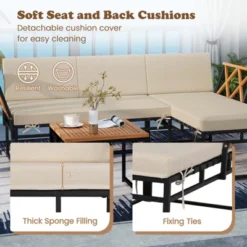 Tangkula Set Of 3 L-Shaped Outdoor Furniture Set Acacia Wood Patio Sectional Cushioned Conversation Sofa With Square Coffee Table 13 Tangkula Set Of 3 L-Shaped Outdoor Furniture Set Acacia Wood Patio Sectional Cushioned Conversation Sofa With Square Coffee Table -Tangkula GUEST 3a956c50 ebed 4789 aece 6cab1fbaf8bb