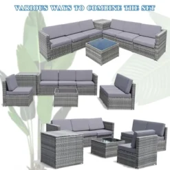 Tangkula Set Of 8 Gray Rattan Wicker Sofa & Table Outdoor Cushioned Sectional Patio Furniture -Tangkula GUEST 3aa6d058 6599 4582 a80a 337659a48a0a