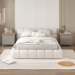 Tangkula 2 PCS Nightstand Farmhouse Side End Table W/ Solid Wood Legs & 2 Drawers