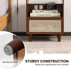 Tangkula 2PCS Bamboo Rattan Nightstand Boho Bedside End Table W/ Drawer Wood Legs -Tangkula GUEST 3adc8c22 78aa 4db2 b82e e8d6b94b8d19