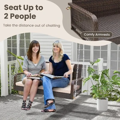 Tangkula Wicker Outdoor Porch Swing 800 LBS Capacity Outdoor Swing Bench W/ Hanging Chains 7 Tangkula Wicker Outdoor Porch Swing 800 LBS Capacity Outdoor Swing Bench W/ Hanging Chains - Image 7