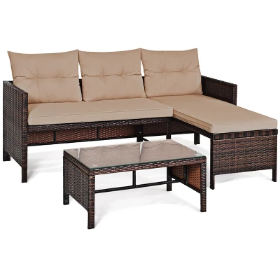 Tangkula 3PC Outdoor Furniture Set Rattan Wicker Sofa Table Deck Garden Patio 4 Tangkula 3PC Outdoor Furniture Set Rattan Wicker Sofa Table Deck Garden Patio - Image 4