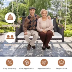 Tangkula 2-seater Hanging Swing Porch Swing PE Wicker Swing Outdoor Hanging Swing Garden Poolside -Tangkula GUEST 3b329a68 3b23 45b0 a2ca b5639d68535c