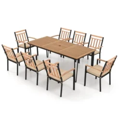 Tangkula 9 PCS Patio Dining Set W/ Rectangular Acacia Wood Dining Table 8 Cushioned Chairs -Tangkula GUEST 3ba63408 a3c5 42d3 8055 1eb6edc0ffff
