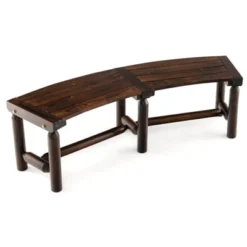 Tangkula Curved Bench Carbonized For 2-Person Pine Wood Legs Backless Curved Garden Bench For Patio