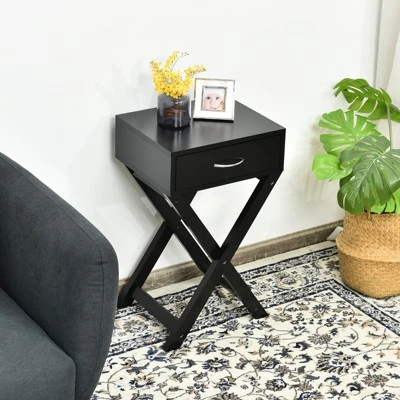Tangkula Modern Versatile Nightstand X-shape Wooden End Table With Drawer Accent Side Table For Bedroom Black/White 1 Tangkula Modern Versatile Nightstand X-shape Wooden End Table With Drawer Accent Side Table For Bedroom Black/White