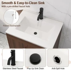 Tangkula 25 Inch Wooden Bathroom Vanity Sink Combo With Open Shelf & Sink & Pop Up Drain -Tangkula GUEST 3d588531 385e 43bb 8a66 fe924a2c0ed6