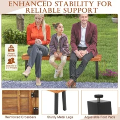 Tangkula Outdoor Acacia Wood Benches Set Of 2 W/ Slatted Top & Flared Metal Legs -Tangkula GUEST 3da9227c 723f 4245 9377 fff2485d468c