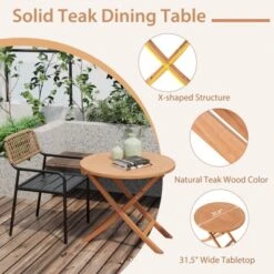 Tangkula Set Of 3 Outdoor Indonesia Teak Wood Bistro Dining Set Folding Chair & Table Slatted Patio -Tangkula GUEST 3dc42c43 94c2 4340 b44f 9c0f36d6da3c