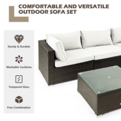 Tangkula 5PCS Rattan Patio Furniture Set Cushioned Sofa Chair Coffee Table Set Easy Assemble Red/Turquoise/White/Navy/Black -Tangkula GUEST 3e187381 bae7 4047 9f33 abe4d938eff1