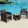 Tangkula 3 PCS Patio Rattan Furniture Set Conversation Chair Set With Soft Cushion & Coffee Table For Backyard Poolside Garden