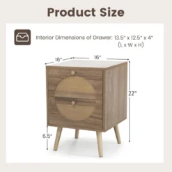 Tangkula Rattan Nightstand Set Of 2 End Side Table With 2 Rattan Drawers Pine Wood Legs Wood Accent Table -Tangkula GUEST 3ec0f4b0 136b 4e02 81f7 074ddd23ba3c