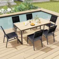 Tangkula 4PCS Outdoor Dining Chairs W/ Breathable Seat Backrest Heavy-Duty Aluminum Frame