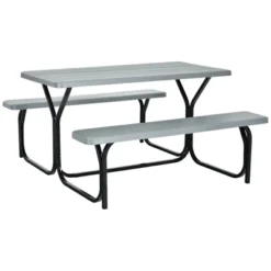 Tangkula Outdoor Picnic Table Bench Set Patio Camping Table W/Steel Frame & Wood Texture Tabletop For Garden -Tangkula GUEST 3f0e1284 cdd5 472a 8cdb e5083624fef1
