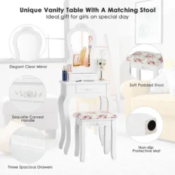 Tangkula Vanity Mirror Makeup Dressing Table Set W/ Stool Drawer Wood Desk -Tangkula GUEST 3f50ab98 93d5 45a8 a4f0 6e4cd9ab8176