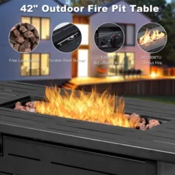 Tangkula 9 PCS Rattan Dinning Set Wicker Sofa W/Propane Gas Fire Pit 60,000 Btu Heater 19 Tangkula 9 PCS Rattan Dinning Set Wicker Sofa W/Propane Gas Fire Pit 60,000 Btu Heater -Tangkula GUEST 3fc21363 167b 44b8 b86a 2eb3c8262646