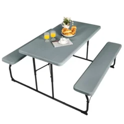 Tangkula Indoor & Outdoor Folding Picnic Table With Bench Seat Heavy Duty Portable Camping Table Set For Camping Dining BBQ Grey/Black/White -Tangkula GUEST 3fd2bd78 04ed 4b80 b5a9 7b3c7a79ec8e