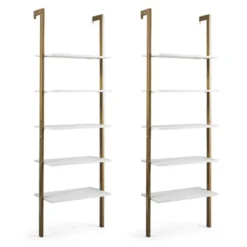 Tangkula 2PCS 5-Tier Ladder Shelf Wood Wall Mounted Display Bookshelf Metal Frame -Tangkula GUEST 407f3907 1648 4c8b 947e b5451af6e754