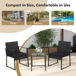 Tangkula 3PCS Patio Rattan PE Wicker Bistro Set Outdoor Furniture Set W/ Table & Cushion -Tangkula GUEST 40af11cb b5d3 47a1 95cf c3bfac851326