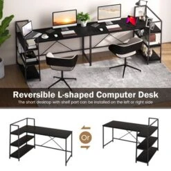 Tangkula 59 Inch L-Shaped Computer Desk Large Reversible Corner Desk W/ Open Storage Shelves Space-Saving Writing Study Table PC Laptop Gaming Desk Black/White + Natural/Black + Walnut -Tangkula GUEST 40c552ab 2761 4a1d bc13 4d898d7afe75