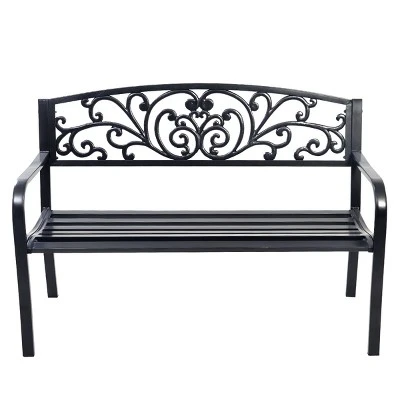 Tangkula 50"Patio Bench Porch Chair Steel Frame Cast Iron Loveseat W/ Backrest For Park Garden 7 Tangkula 50"Patio Bench Porch Chair Steel Frame Cast Iron Loveseat W/ Backrest For Park Garden - Image 7