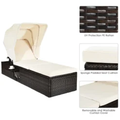 Tangkula Outdoor Cushioned Reclining Chaise Lounge W/Folding Canopy -Tangkula GUEST 410ba702 ec4f 4ab5 aebe 9f3f6278cd33