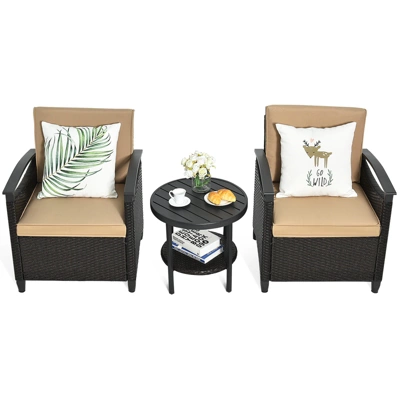 Tangkula 3-Piece Rattan Sofa Chair Patio Conversation Set With Coffee Table & Cushions 6 Tangkula 3-Piece Rattan Sofa Chair Patio Conversation Set With Coffee Table & Cushions - Image 6