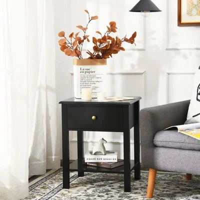 Tangkula End Table Nightstand W/Drawer & Shelf Bedroom Living Room Furniture Black/Brown/White 2 Tangkula End Table Nightstand W/Drawer & Shelf Bedroom Living Room Furniture Black/Brown/White - Image 2