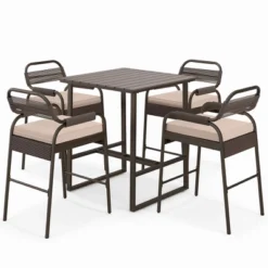 Tangkula 5-Piece Patio Rattan Counter Set Counter Height Square Table W/ 4 Wicker Counter Stools -Tangkula GUEST 41c373b2 3316 4bc7 a8f5 e525b7ebc5b2
