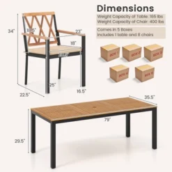 Tangkula 9 PCS Outdoor Patio Dining Set Rectangular Dining Table & Chairs Set For 8 W/Acacia Wood Tabletop Metal Frame -Tangkula GUEST 41e2f76e 30f8 49a7 9763 ab202d527f6b