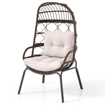Tangkula PE Wicker Egg Chair Patio Cocoon Lounger W/ Comfortable Cushions & Metal Frame 10 Tangkula PE Wicker Egg Chair Patio Cocoon Lounger W/ Comfortable Cushions & Metal Frame - Image 10