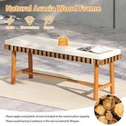 Tangkula 2PCS Outdoor Acacia Wood Bench With Cushion Breathable Rope Seat Patio Dining Bench For Entryway Garden Poolside Balcony -Tangkula GUEST 4225b7ac d569 4ea3 9e67 3bfa48203092
