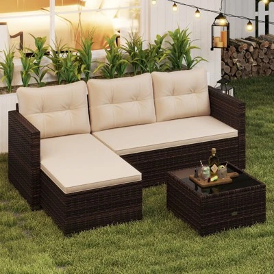 Tangkula 4 Seats Outdoor Patio Furniture Set L-Shaped Couch Set For Yard 4 Tangkula 4 Seats Outdoor Patio Furniture Set L-Shaped Couch Set For Yard - Image 4