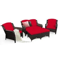 Tangkula 5 PCS Patio Rattan Sectional Sofa Set Outdoor Furniture Conversation Set Cushioned Loveseat Sofa Ottoman 16 Tangkula 5 PCS Patio Rattan Sectional Sofa Set Outdoor Furniture Conversation Set Cushioned Loveseat Sofa Ottoman -Tangkula GUEST 42588680 515a 4477 81b6 d3ed2ee265eb