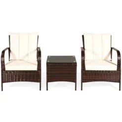 Tangkula 3PCS Patio Outdoor Rattan Conversation Set Furniture Set W/ Table Cushions -Tangkula GUEST 4259741c 3ccc 432d bc96 5cecd33f2a95