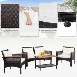 Tangkula 4PCS Rattan Patio Furniture Set Acacia Wood Outdoor Conversation Set W/ Cushions -Tangkula GUEST 4276b606 4a1a 4ce9 af1c fe6927c8ddac