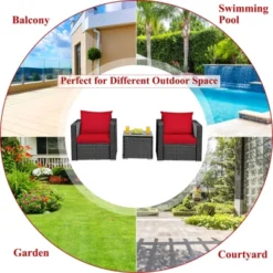 Tangkula 3PCS Patio Rattan Furniture Conversation Set With 2 Cushioned Sofas & Coffee Table For Outdoor -Tangkula GUEST 429ec885 e4dc 437c a8e8 47802421b7b8