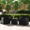 Tangkula 3 Piece Patio Furniture Set, Rattan Conversation Set W/Soft Seat & Back Cushions, Tempered Glass Topped Coffee Table Black