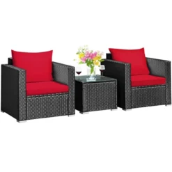 Tangkula 3PCS Patio Rattan Furniture Conversation Set With 2 Cushioned Sofas & Coffee Table For Outdoor -Tangkula GUEST 42be1f92 af86 48d6 80a9 63a53b0f0670