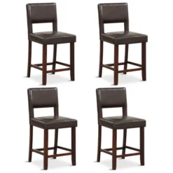 Tangkula 4-Piece Linen Fabric/PVC Leather Counter Height Bar Stool Set W/ Back & Rubber Wood Legs -Tangkula GUEST 42c36a5f 33a6 4155 8a80 0e26e8ac66b3